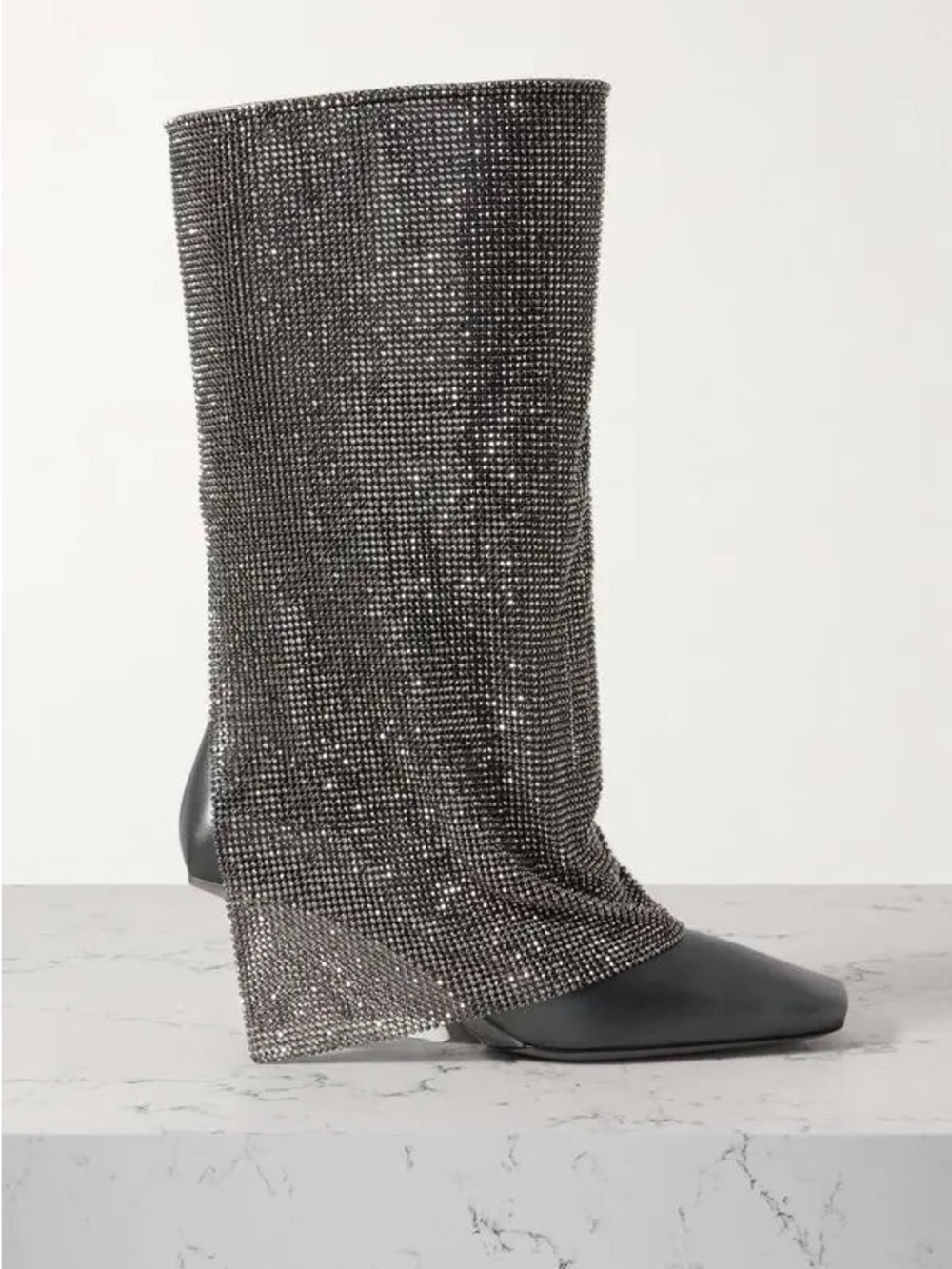 Benedetta Bruzziches Crystal Drape Boots Rhinestone Mesh Metallic Leather